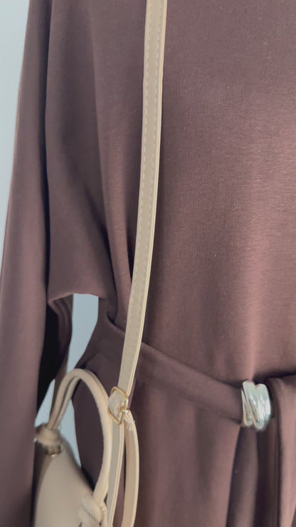 Robe longue ceinturée chocolat