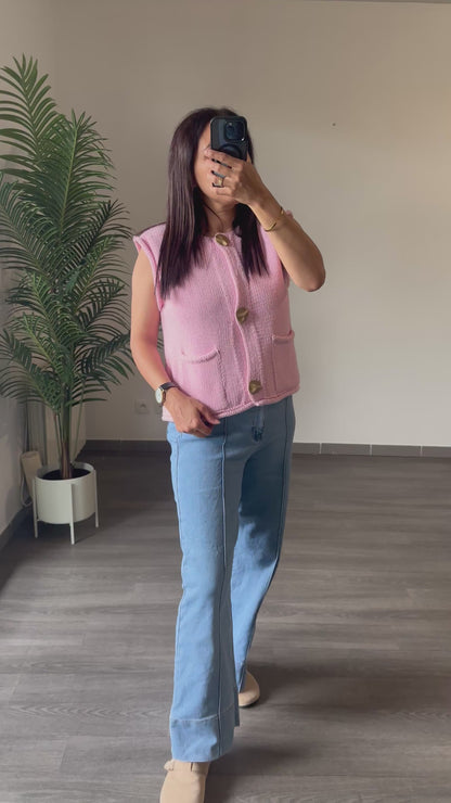 Gilet sans Manches en Maille Rose